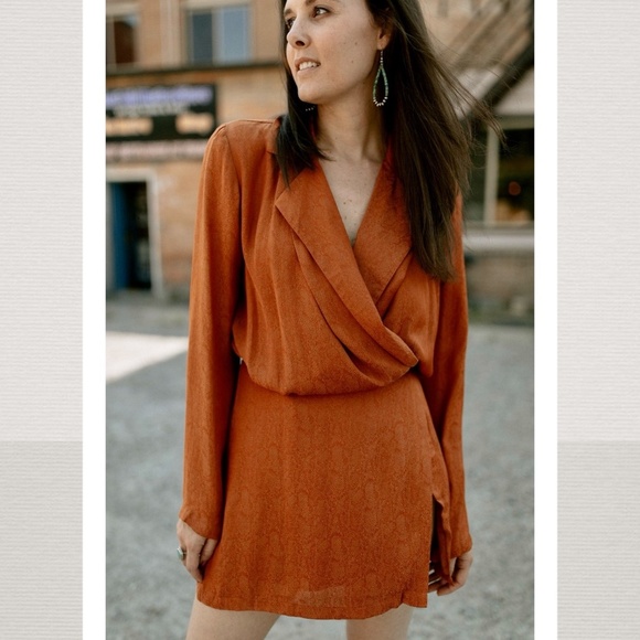 FREE PEOPLE NWT Simone Long Sleeve Blazer/Wrap-Style MiniDress-Cinnamon/LG - Picture 8 of 15